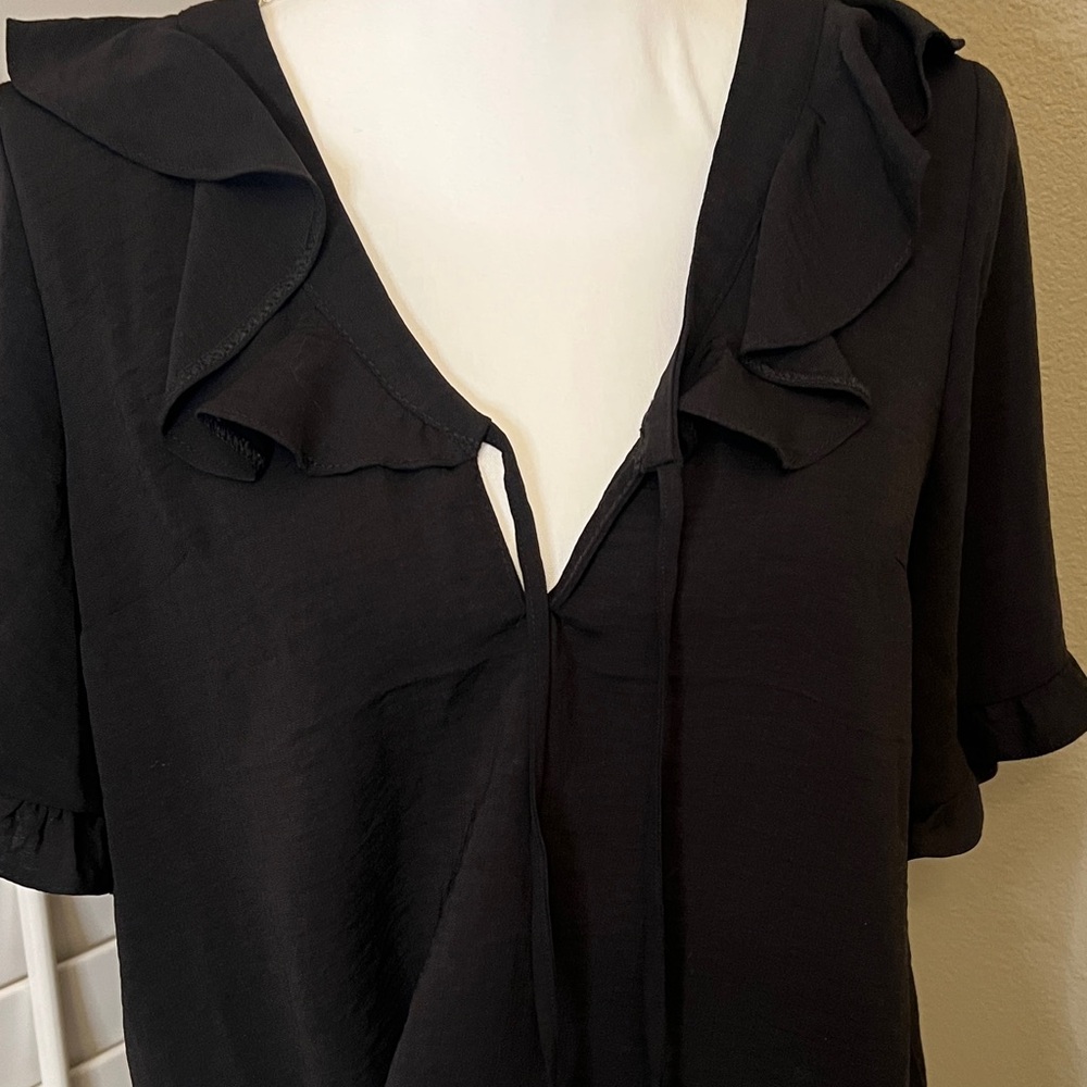 Topshop Black Ruffle Tie-Front Blouse - Picture 3 of 7